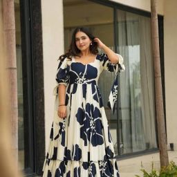 Printed Rayon Blend Stitched Flared/A-line Gown-image-19