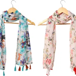 Floral Print Chiffon Women Multicolor Scarf, Stole-17