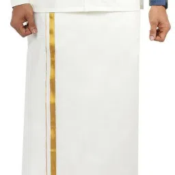 Famuzz white pure cotton premium dhoti with gold border Solid Men Dhoti-image-25