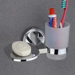 2 in 1 Tumbler Holder & Soap Dish | Bathroom Organizer Wall Mount Set 9 inch 2 Bar Towel Rod-image-1
