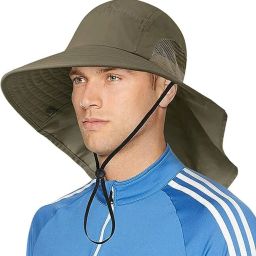HASTHIP UPF50+ Wide Brim Sun Hat with Neck Flap Summer Beach Safari Cap for Men Women-image-6