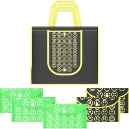 Pack of 6 Smile Foldable Grocery/Shopping Bags For Women | Black Yellow & Green Pack of 6 Grocery Bags-image-26
