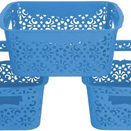 Plastic Turkish Baskets Without Lid for Kitchen Accessories (Set of 3, Blue, Small) Storage Basket-8