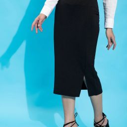 Women Solid Pencil Black Skirt-image-92