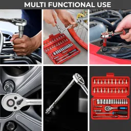 mdealz 46-in-1 Tool Kit with Socket Set Hand Tools for Car, Bike, Home Compact Case Multipurpose Mechanic Bit Driver Hex Key Hardware Repair Box Utility Set Single Sided Rachet Wrench image 5