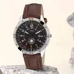 Men's Watch Brown Leather Strap Black Day & Date Dial Water Resistant Analog Watch - For Men HOC_SK-209-image-81
