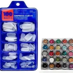 Beauty Artificial Nails Pack of 100 with Nails Nail Art Glitter Powder 25 Pcs-17