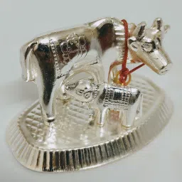 German Silver Gomatha Statue / Cow and Calf Statue for Pooja Room Decorative Showpiece-9.5 cm-13