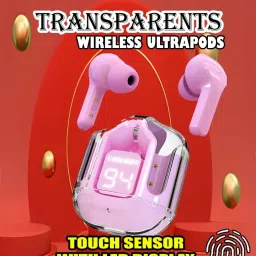 crecro Ultrapod Bluetooth Earbuds Headset Crystal Transparent Design,LED Display W78 Smart Headphones-image-81