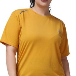 Women Solid Round Neck Polyester Yellow T-Shirt-image-23