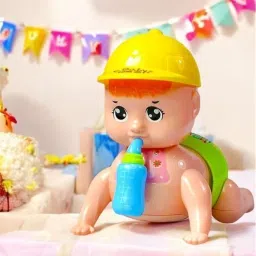Musical Crawling Baby Doll with Yellow Hard Hat, Blue Bottle-image-37