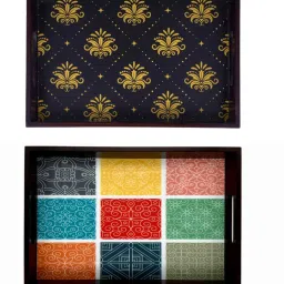 Wooden tray set of 2 with UV print|Serving Tray|Multipurpose Tray|AHS0-T1001 Tray-0