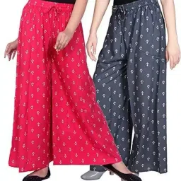 Pack of 2 Women Regular Fit Red, Grey Cotton Blend Trousers-image-3