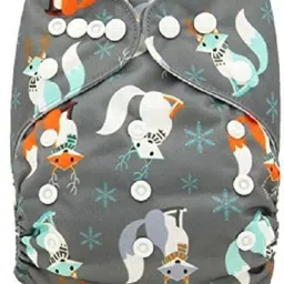 Wolf Printed Reusable Button Diaper-19