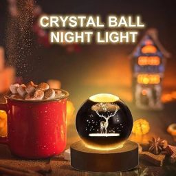 3D Deer Crystal Ball Night Light Ball with Wooden Base. Night Lamp-image-38