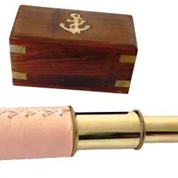 Shoptreed 6" Handheld Vintage Cream leather Brass Telescope with Wood Box Catadioptric Telescope-picture-33