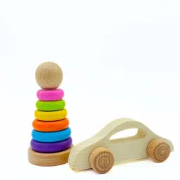 Wooden Toys Combo - Colorful Ring Stacker & Push & Pull Car Toy for Babies-image-45