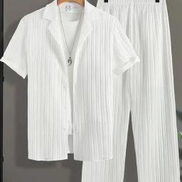 Men Night Suit Set White Self Design-image-33
