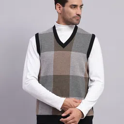 monte carlo Men Checkered V Neck Black Sweater-picture-39