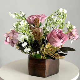 wooden pot mix design flower for home office gift Multicolor Rose Artificial Flowerwith Pot-21