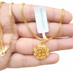 OM GOLD LOCKET WITH GOLD CHAIN Gold-plated Brass Pendant Set-image-26
