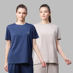 Pack of 2 Women Solid Round Neck Polyester Multicolor T-Shirt-image-90