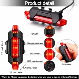 dstechbar Cycle Headlight and Horn with Red Taillight USB Rechargeable (Combo) LED Front Rear Light Combo image 4