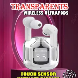 crecro Ultrapod Bluetooth Earbuds Headset Crystal Transparent Design,LED Display GR74 Smart Headphones-image-91