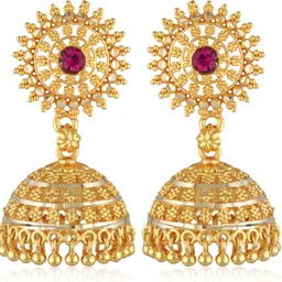 vivastri Vivastri"s Premium CZ Stoned Centered Gold Plated Alloy Jhumki earrings Cubic Zirconia Alloy Jhumki Earring-picture-1