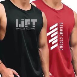 Pack of 2 Men Typography Round Neck Polyester Black, Red T-Shirt-image-3