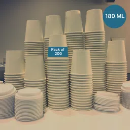 Pack of 200 Paper 6oz 180 ML Disposable Drinking Paper Cups for Hot & Cold Beverages- Pack of 200-36