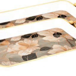 2pc Flower Printed Serving Tray for Tea, Coffee, Snack, Kitchen & Dining Table Tray-3