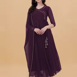 Solid, Striped Georgette Stitched Anarkali Gown-image-6