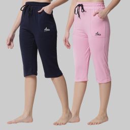 Women Dark Blue, Pink Capri-image-6