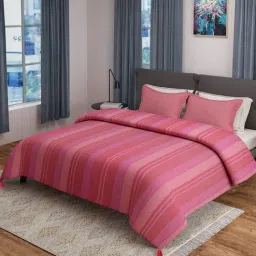 saral home Pink Geometric 500 TC Poly Cotton Double Bed Cover with 2 Pillow Covers-picture-26