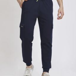 Men Solid Blue Track Pants-image-4