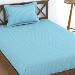UrbanArts Blue Striped 200 TC Single Bedsheet with 1 Pillow Cover-image-65