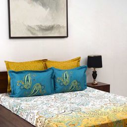 BOMBAY DYEING Ethnicity Gold Toned Printed Cotton 300 TC King Bedsheet Set 2.74 x 2.74 m-image-79