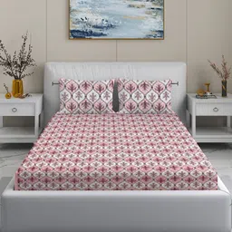 MODEFE Pink Floral 144 TC Cotton King Bedsheet With 2 Pillow Covers - 2.2 M x 2.7 M-picture-10
