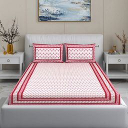MODEFE Pink Floral 144 TC King Cotton Bedsheet With 2 Pillow Covers - 2.2 M x 2.7 M-14
