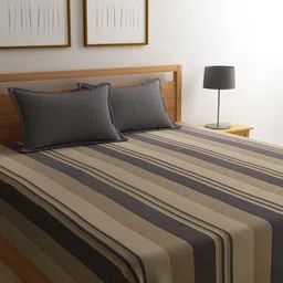 Saral Home Brown & Grey Striped 500 TC Bedsheet with 2 Pillow Covers-image-78