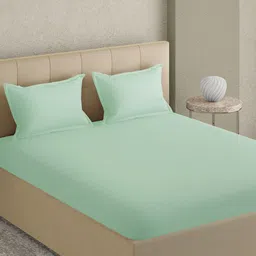 GM Sea Green Solid 300 TC Cotton King Bedsheet with 2 Pillow Covers-image-80
