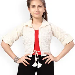 BAESD Girls Floral Cotton Windcheater Crop Tailored Jacket with Embroidered-image-54