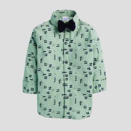 Polka Tots Boys Classic Printed Cotton Casual Shirt With Bow Tie-image-26