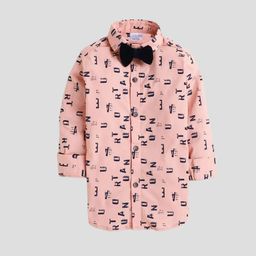 Polka Tots Boys Classic Printed Cotton Casual Shirt With Bow Tie-image-5
