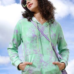 Tokyo Talkies Women Green & Purple Tie & Dye Printed Hooded Sweatshirt-image-89
