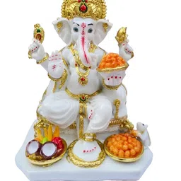 krishnagallery1 White & Gold toned Religious Marble Idol Showpiece-image-16