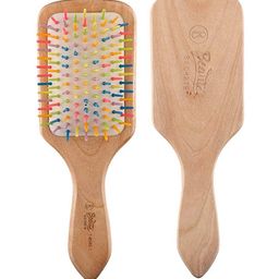 Beaute Secrets Wooden Paddle Hair Brush with Plastic Rainbow Tips - Brown-85