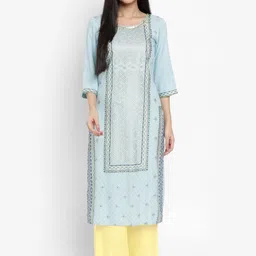 AURELIA - The Aure Collection Women Blue & Golden Geometric Print Sequinned Kurta with Palazzos-picture-30