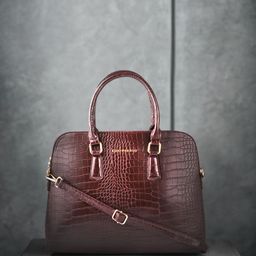 Lino Perros Coffee Brown Croc Textured Laptop Bag with Detachable Sling Strap-11